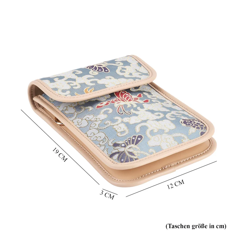 LA MAREY Signature Brokat Echtleder Handytasche, Kartenfach und 2 Innenfächer, 12 x 19 x 3 cm, Beige