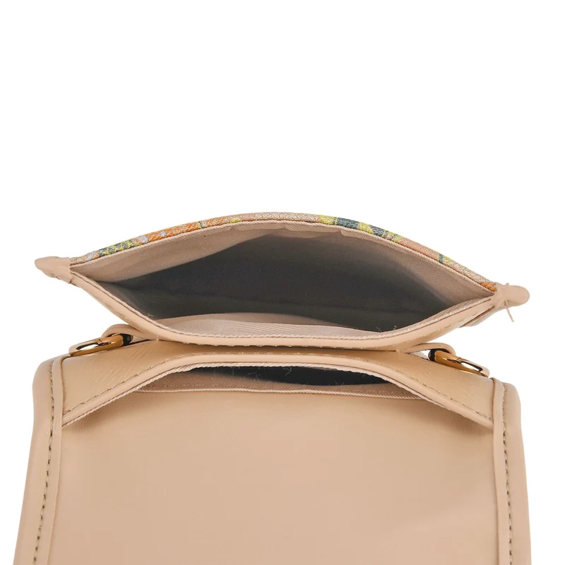 LA MAREY Signature Brokat Echtleder Handytasche, Kartenfach und 2 Innenfächer, 12 x 19 x 3 cm, Beige