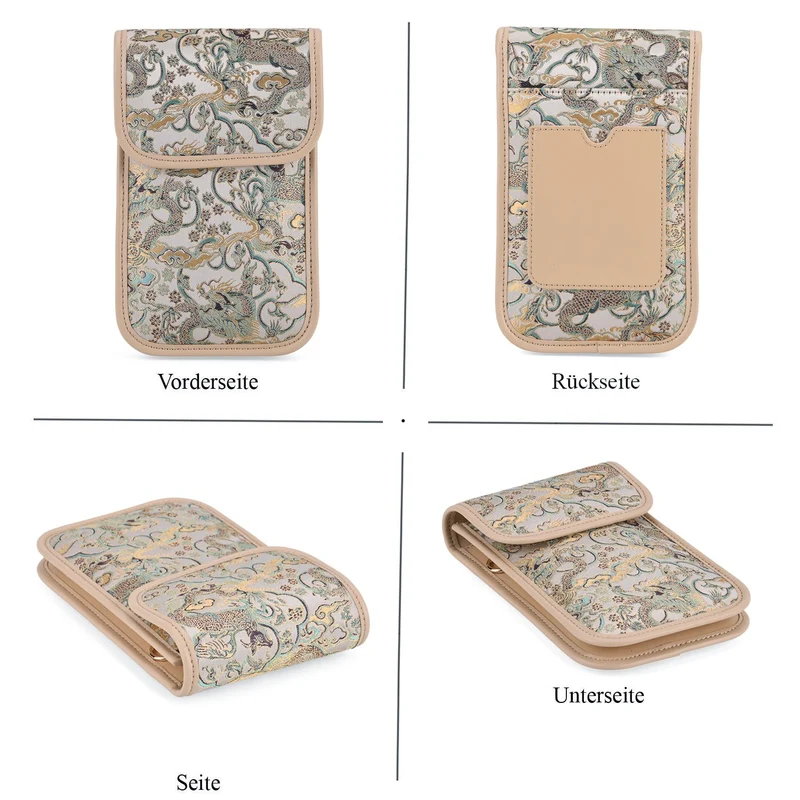 LA MAREY Signature Brokat Echtleder Handytasche, Kartenfach und 2 Innenfächer, 12 x 19 x 3 cm, Beige