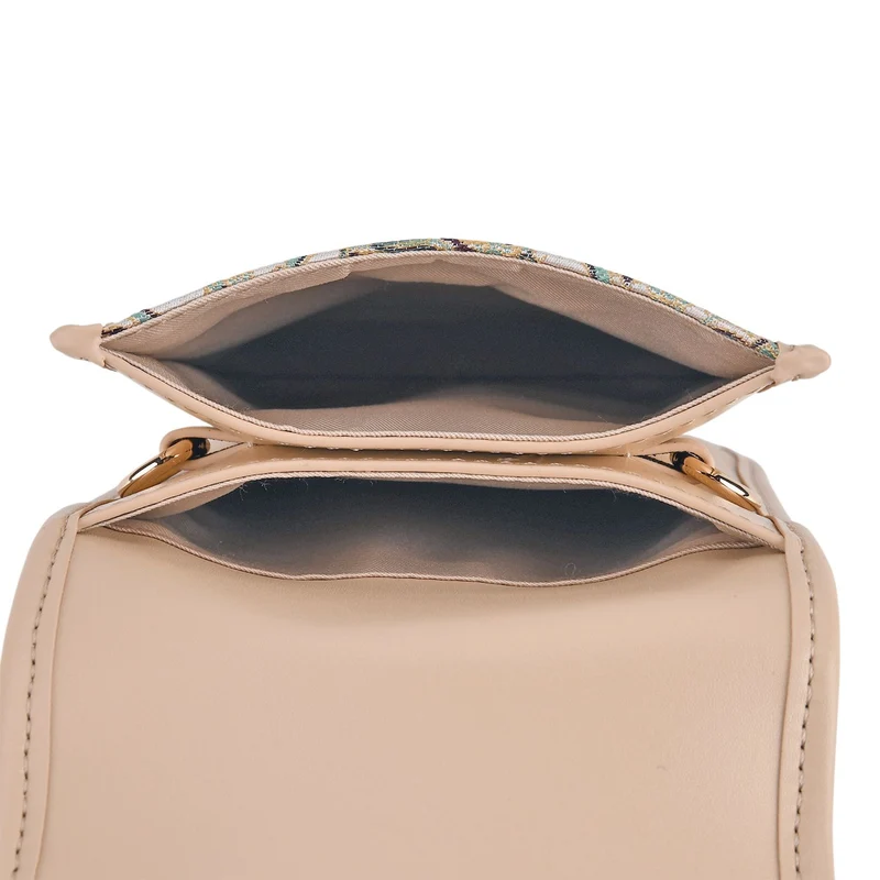 LA MAREY Signature Brokat Echtleder Handytasche, Kartenfach und 2 Innenfächer, 12 x 19 x 3 cm, Beige
