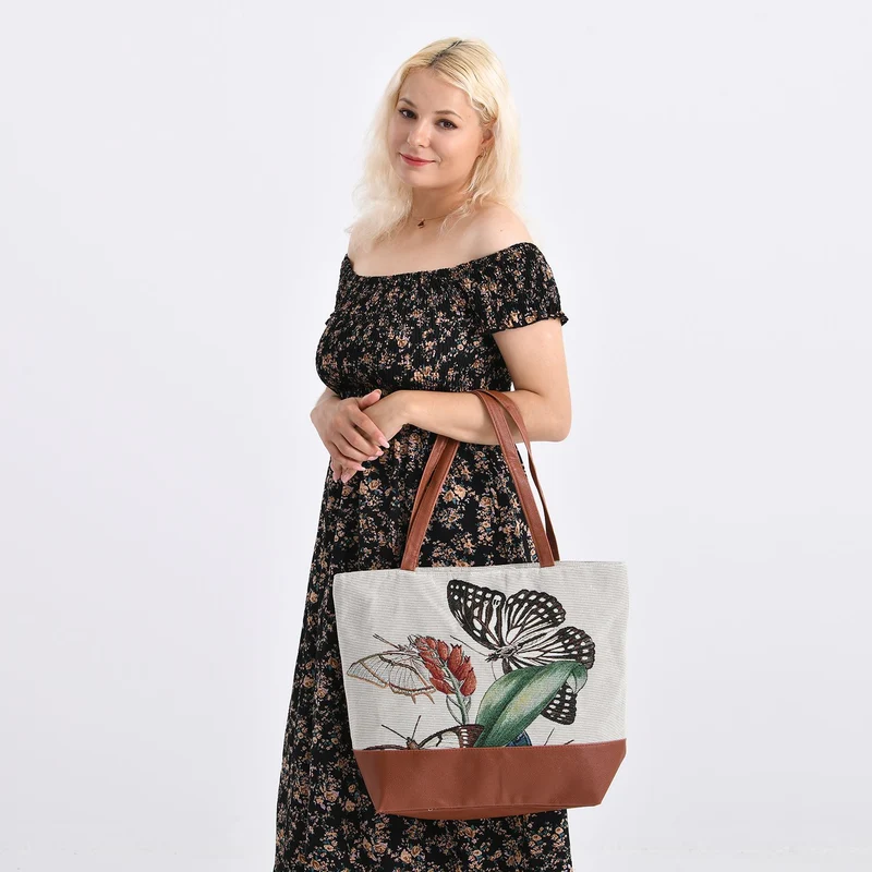 Schultertasche mit Schmetterlingsmuster, ca. 35.5 x 12 x 36 cm, Weiß