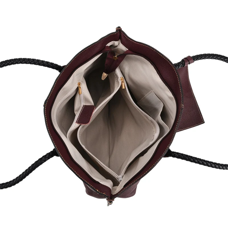2er-Set Echtleder-Shopper, stilvolle Handtaschen mit passendem Reißverschluss-Etui, Bordeaux
