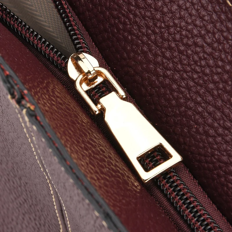 2er-Set Echtleder-Shopper, stilvolle Handtaschen mit passendem Reißverschluss-Etui, Bordeaux