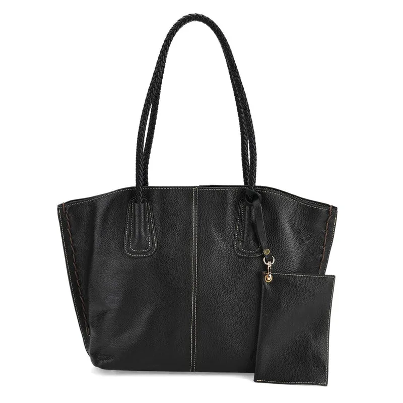 2er-Set Echtleder-Shopper, stilvolle Handtaschen mit passendem Reißverschluss-Etui, Bordeaux