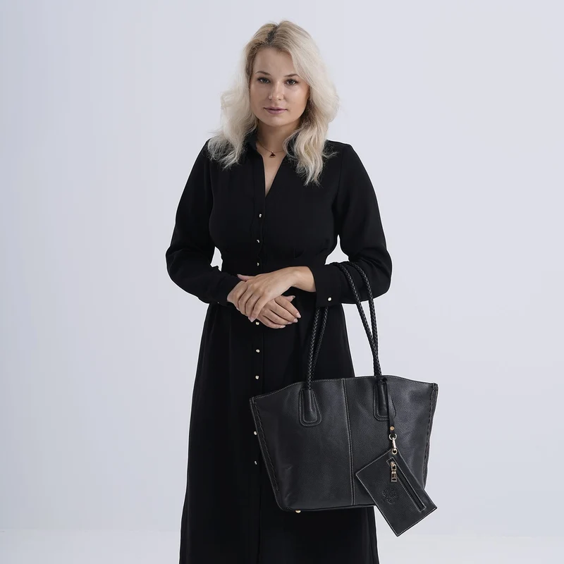 2er-Set Echtleder-Shopper, stilvolle Handtaschen mit passendem Reißverschluss-Etui, Bordeaux
