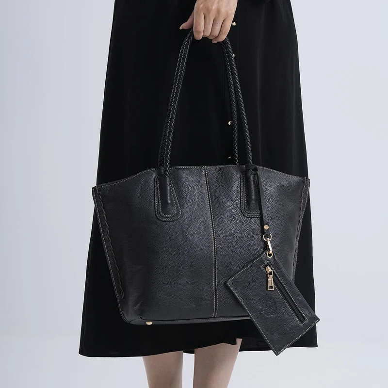 2er-Set Echtleder-Shopper, stilvolle Handtaschen mit passendem Reißverschluss-Etui, Bordeaux
