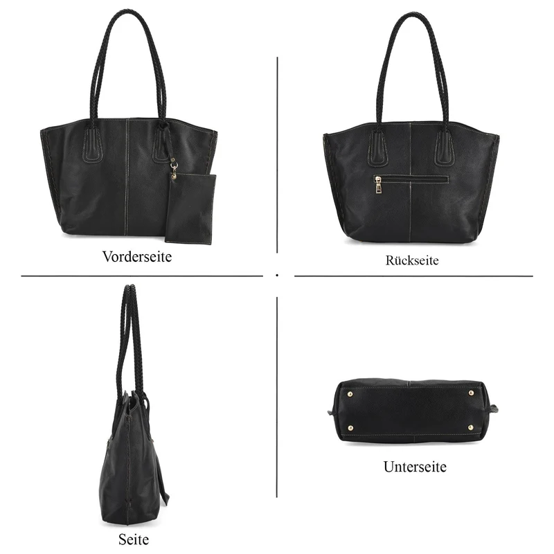 2er-Set Echtleder-Shopper, stilvolle Handtaschen mit passendem Reißverschluss-Etui, Bordeaux