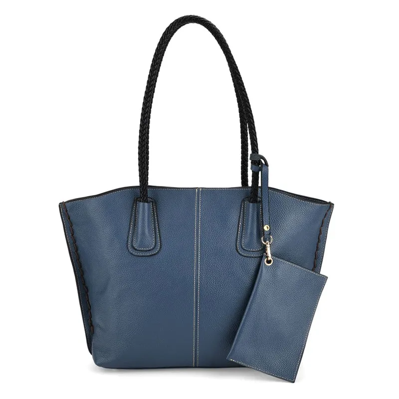 2er-Set Echtleder-Shopper, stilvolle Handtaschen mit passendem Reißverschluss-Etui, Bordeaux