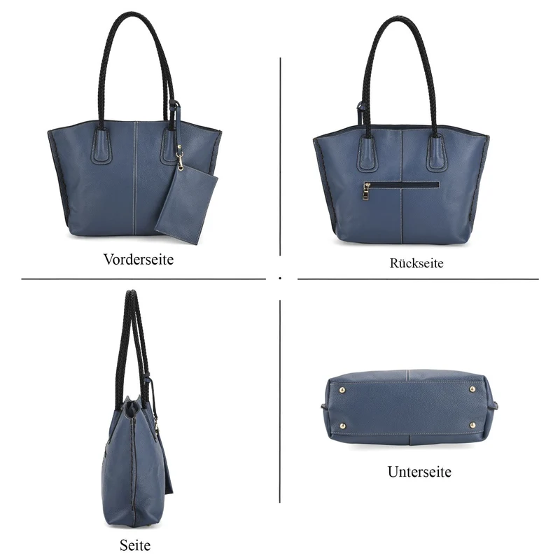 2er-Set Echtleder-Shopper, stilvolle Handtaschen mit passendem Reißverschluss-Etui, Bordeaux