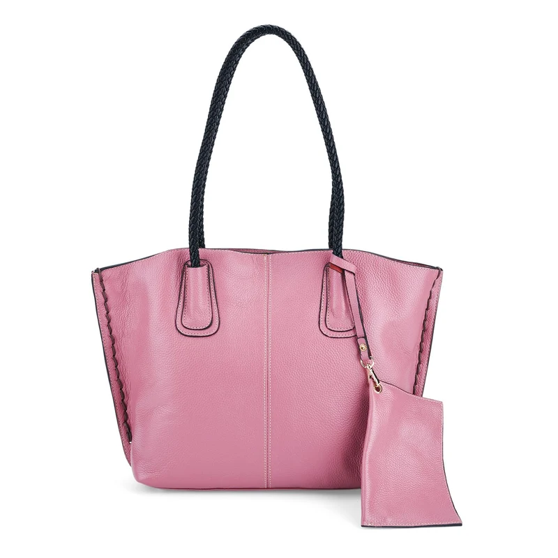 2er-Set Echtleder-Shopper, stilvolle Handtaschen mit passendem Reißverschluss-Etui, Bordeaux