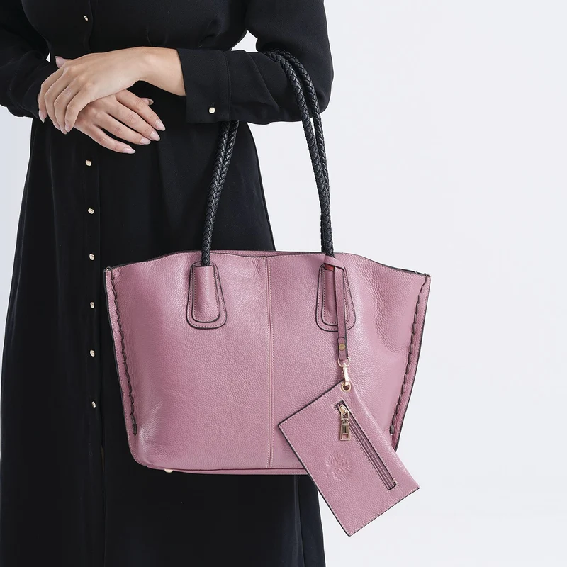 2er-Set Echtleder-Shopper, stilvolle Handtaschen mit passendem Reißverschluss-Etui, Bordeaux