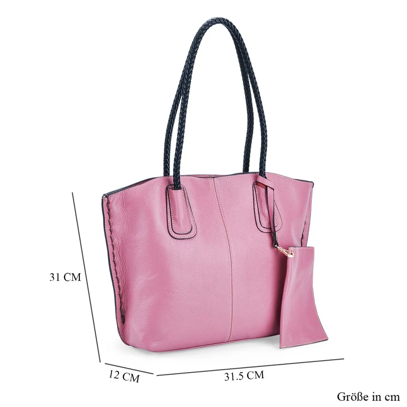 2er-Set Echtleder-Shopper, stilvolle Handtaschen mit passendem Reißverschluss-Etui, Bordeaux