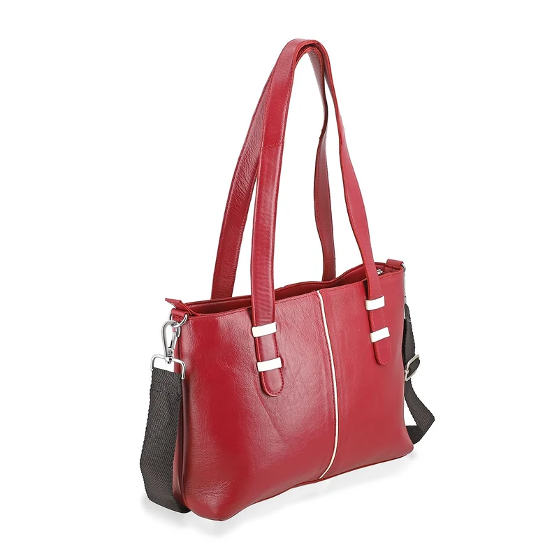 Elegante Echtleder Umhängetasche mit Krokoprägung, 33 x 10 x 27 cm, Burgunder