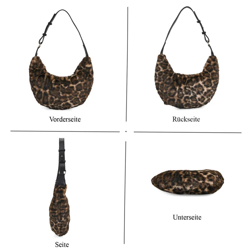 Leopardenmuster-Hobo-Tasche, 30x20 cm, Braun-Beige