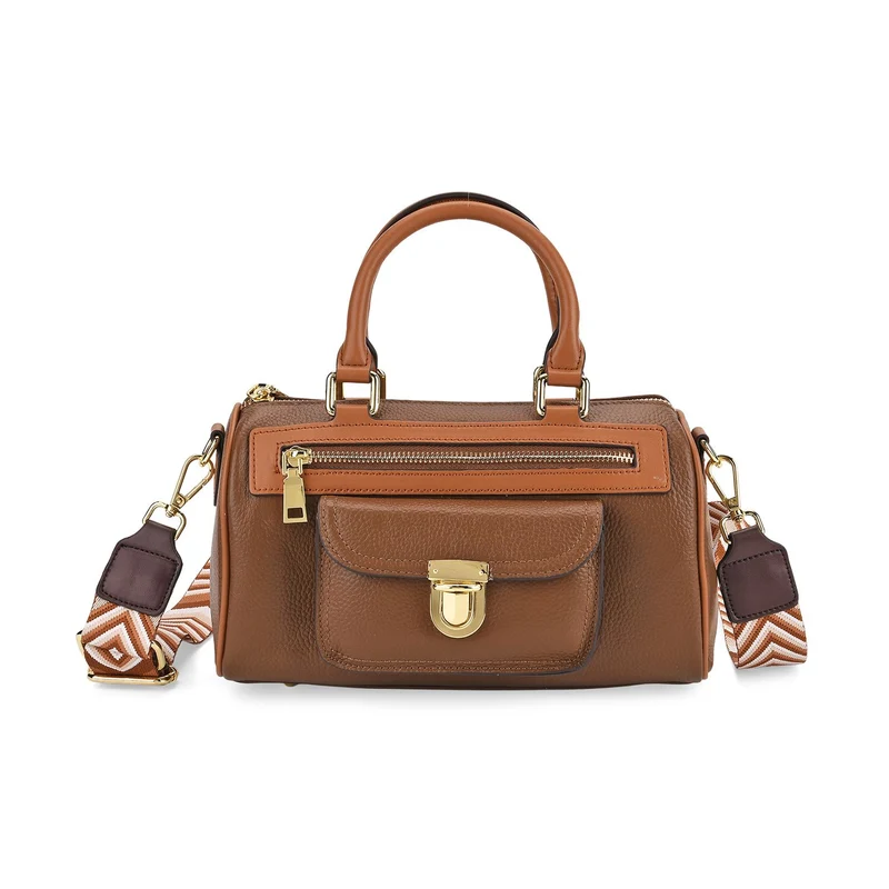 Echtleder-Duffle-Crossbody-Bag im Klassik-Design, 25,5x13x13,5 cm, Schwarz