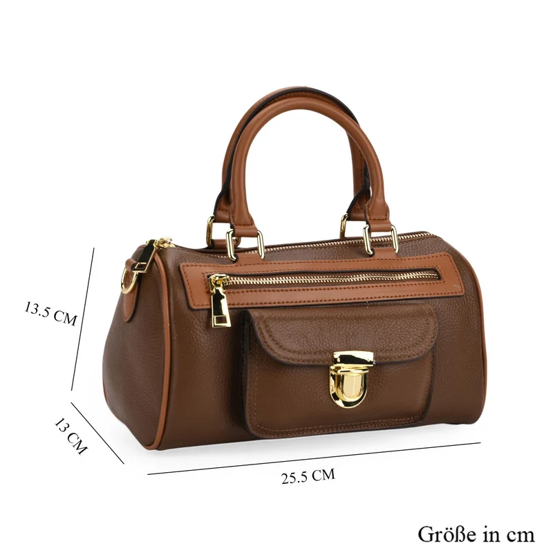 Echtleder-Duffle-Crossbody-Bag im Klassik-Design, 25,5x13x13,5 cm, Schwarz