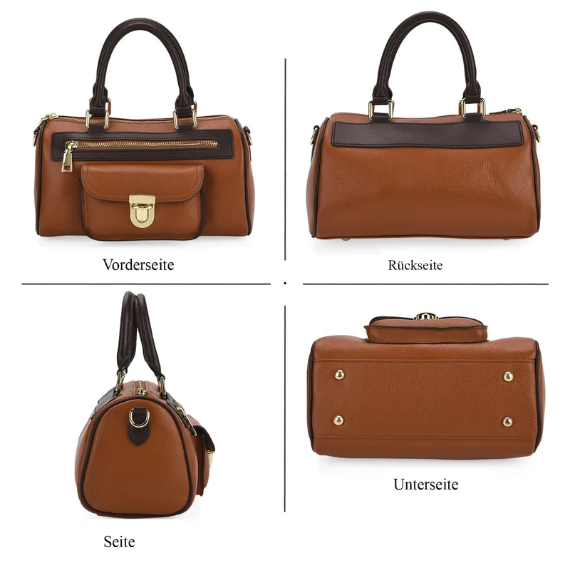 Echtleder-Duffle-Crossbody-Bag im Klassik-Design, 25,5x13x13,5 cm, Schwarz