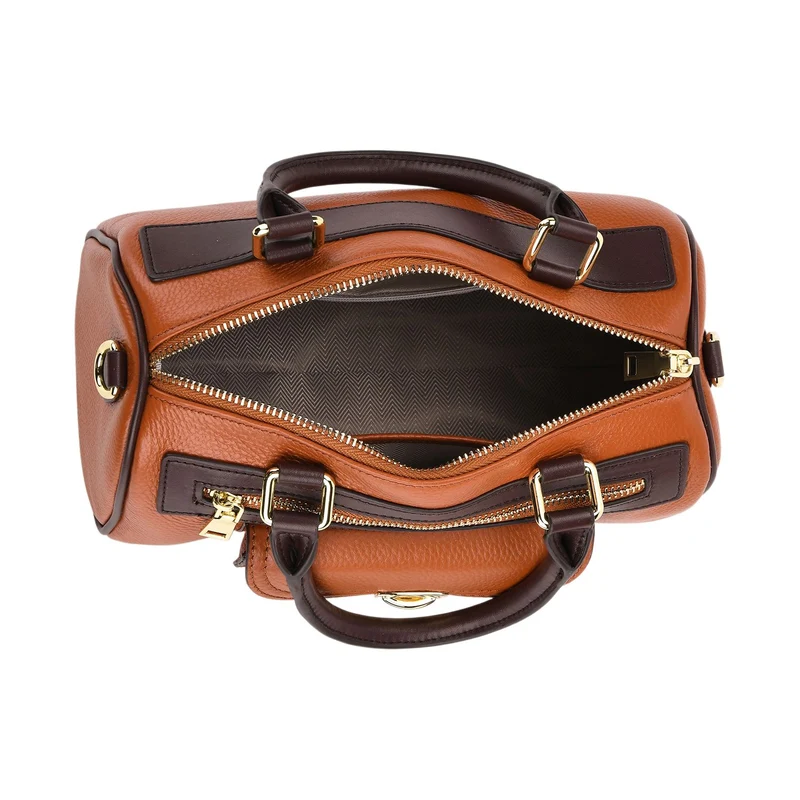 Echtleder-Duffle-Crossbody-Bag im Klassik-Design, 25,5x13x13,5 cm, Schwarz
