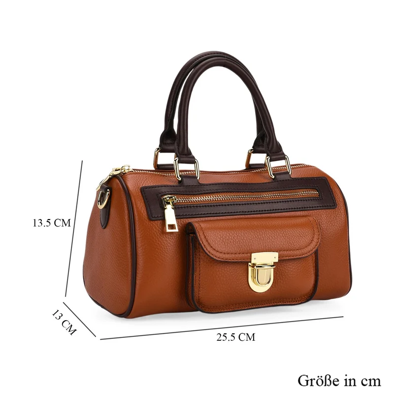 Echtleder-Duffle-Crossbody-Bag im Klassik-Design, 25,5x13x13,5 cm, Schwarz
