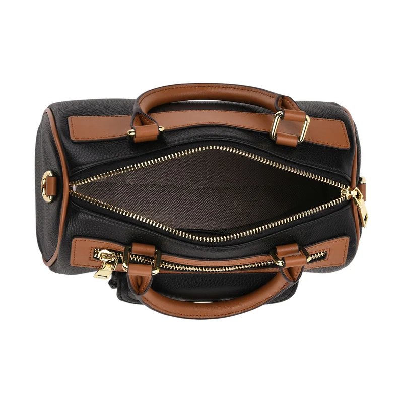 Echtleder-Duffle-Crossbody-Bag im Klassik-Design, 25,5x13x13,5 cm, Schwarz