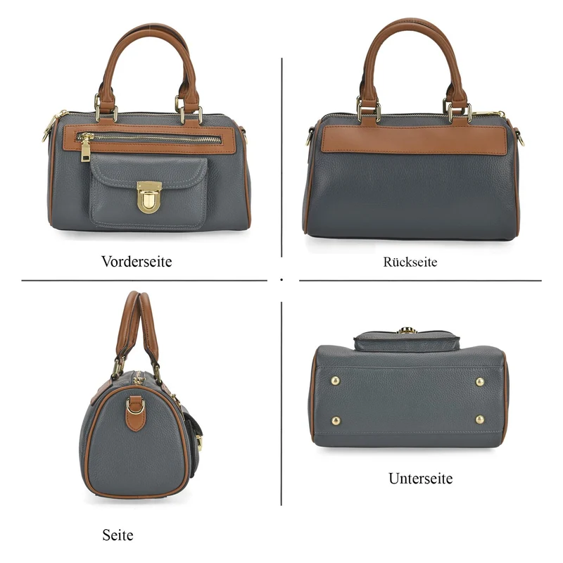 Echtleder-Duffle-Crossbody-Bag im Klassik-Design, 25,5x13x13,5 cm, Schwarz