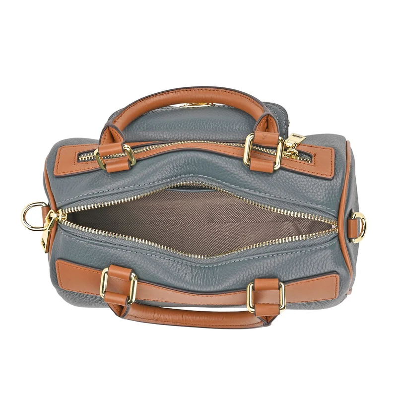 Echtleder-Duffle-Crossbody-Bag im Klassik-Design, 25,5x13x13,5 cm, Schwarz