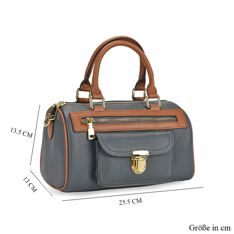 Echtleder-Duffle-Crossbody-Bag im Klassik-Design, 25,5x13x13,5 cm, Schwarz