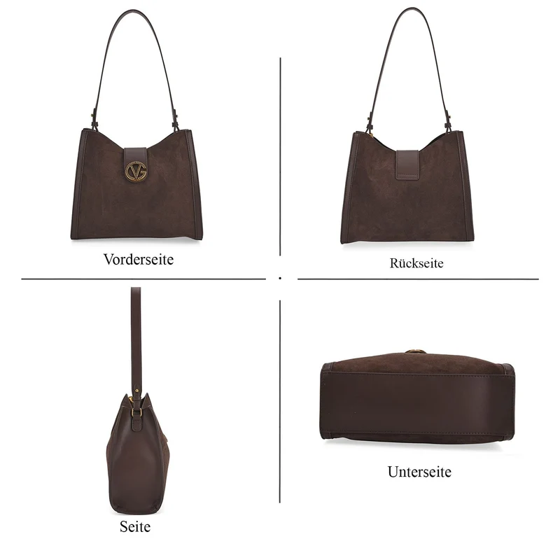 Echtleder-Trapez-Umhängetasche im modernen Designer-Stil mit Doppelriemen und Magnetverschluss, 27x11x23 cm, Schokoladenbraun