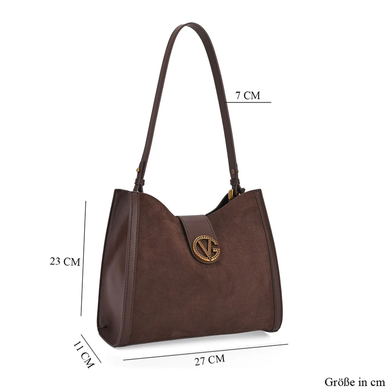 Echtleder-Trapez-Umhängetasche im modernen Designer-Stil mit Doppelriemen und Magnetverschluss, 27x11x23 cm, Schokoladenbraun