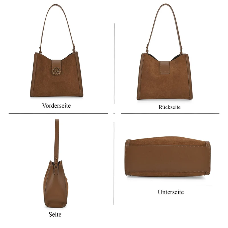 Echtleder-Trapez-Umhängetasche im modernen Designer-Stil mit Doppelriemen und Magnetverschluss, 27x11x23 cm, Schokoladenbraun