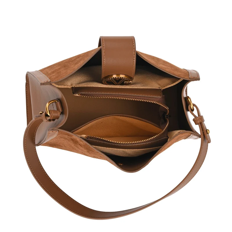 Echtleder-Trapez-Umhängetasche im modernen Designer-Stil mit Doppelriemen und Magnetverschluss, 27x11x23 cm, Schokoladenbraun
