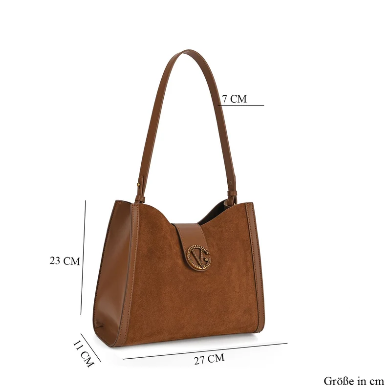 Echtleder-Trapez-Umhängetasche im modernen Designer-Stil mit Doppelriemen und Magnetverschluss, 27x11x23 cm, Schokoladenbraun