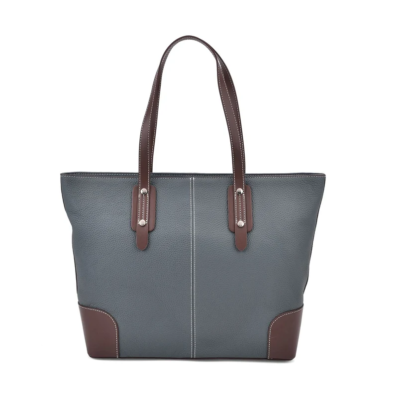 Echtleder Modische, geräumige Kontrastfarbene Tasche mit Verschluss, Größe: 33x13x29 cm, Rot