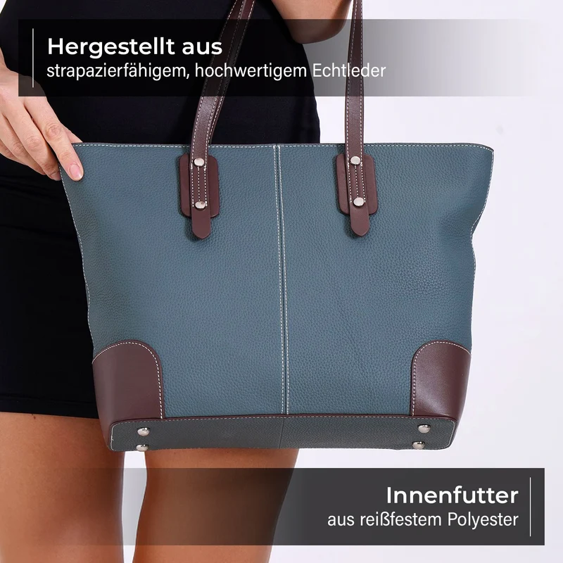Echtleder Modische, geräumige Kontrastfarbene Tasche mit Verschluss, Größe: 33x13x29 cm, Rot
