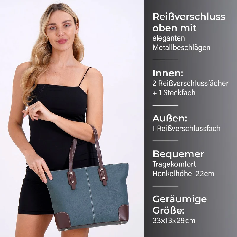 Echtleder Modische, geräumige Kontrastfarbene Tasche mit Verschluss, Größe: 33x13x29 cm, Rot