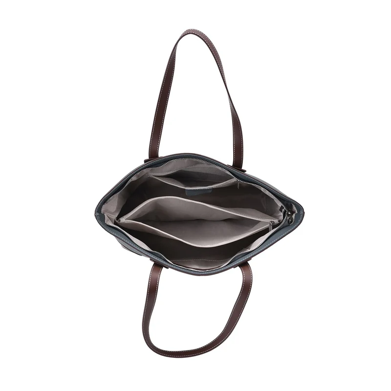 Echtleder Modische, geräumige Kontrastfarbene Tasche mit Verschluss, Größe: 33x13x29 cm, Rot
