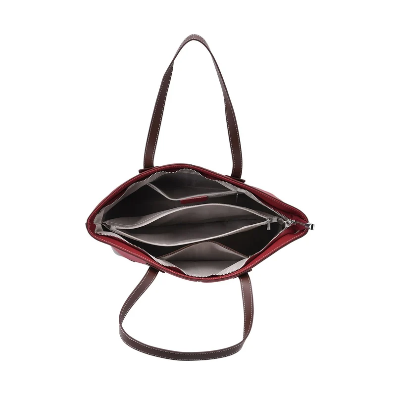 Echtleder Modische, geräumige Kontrastfarbene Tasche mit Verschluss, Größe: 33x13x29 cm, Rot