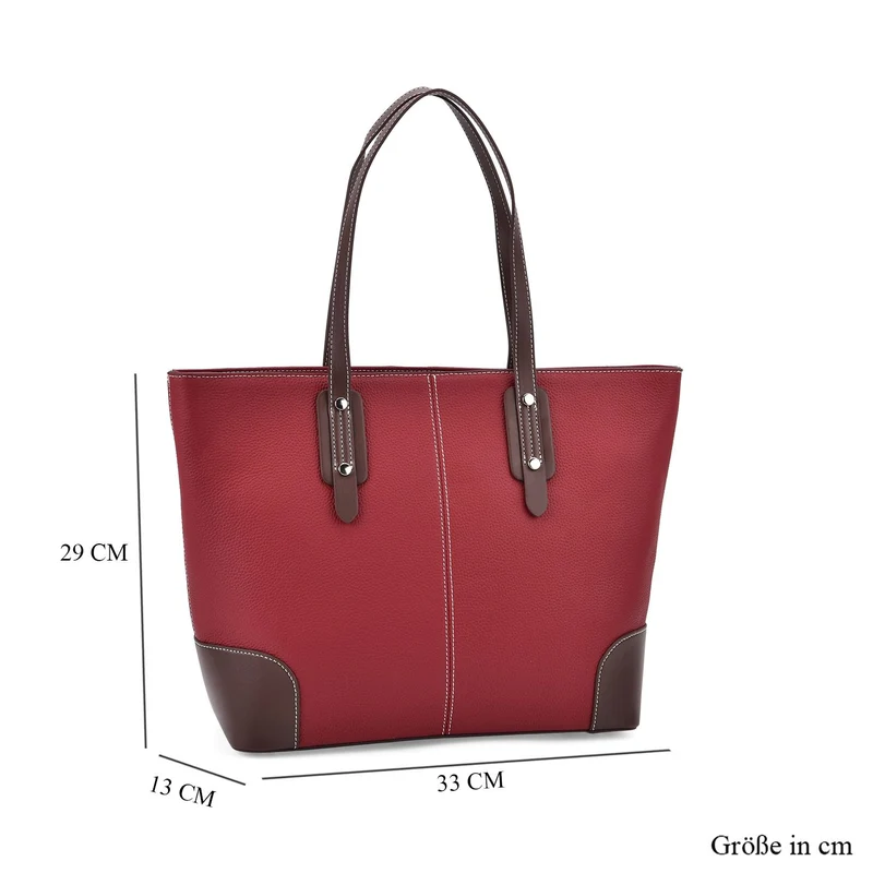 Echtleder Modische, geräumige Kontrastfarbene Tasche mit Verschluss, Größe: 33x13x29 cm, Rot