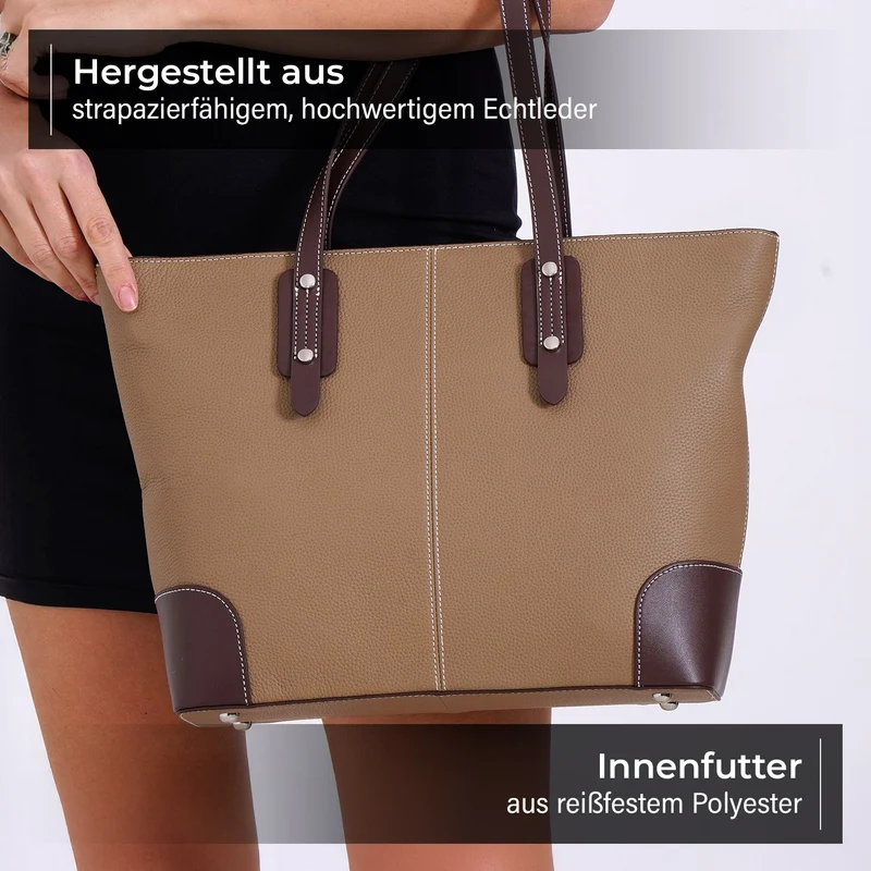 Echtleder Modische, geräumige Kontrastfarbene Tasche mit Verschluss, Größe: 33x13x29 cm, Rot