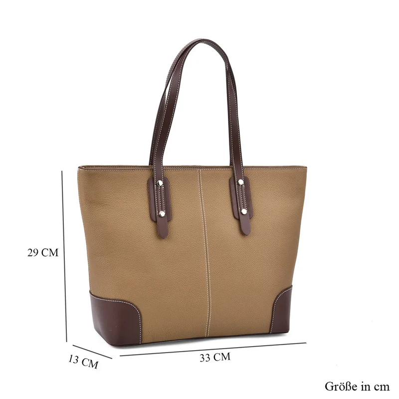 Echtleder Modische, geräumige Kontrastfarbene Tasche mit Verschluss, Größe: 33x13x29 cm, Rot
