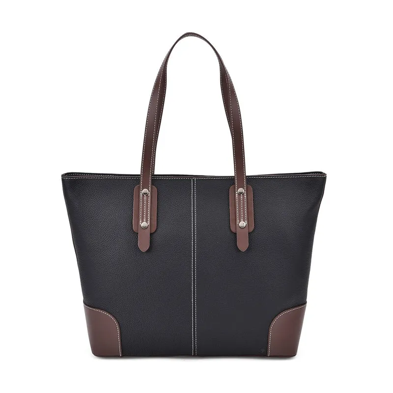 Echtleder Modische, geräumige Kontrastfarbene Tasche mit Verschluss, Größe: 33x13x29 cm, Rot