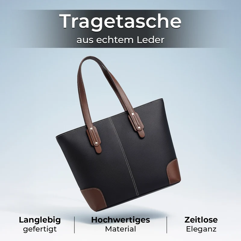 Echtleder Modische, geräumige Kontrastfarbene Tasche mit Verschluss, Größe: 33x13x29 cm, Rot