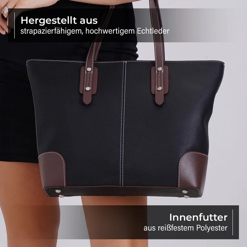 Echtleder Modische, geräumige Kontrastfarbene Tasche mit Verschluss, Größe: 33x13x29 cm, Rot