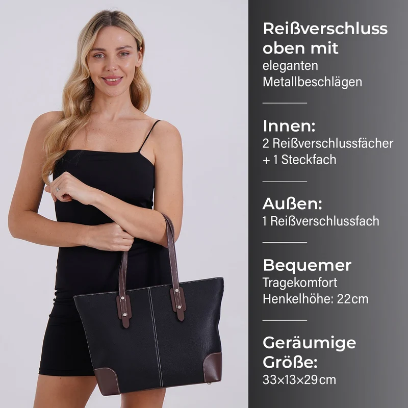 Echtleder Modische, geräumige Kontrastfarbene Tasche mit Verschluss, Größe: 33x13x29 cm, Rot