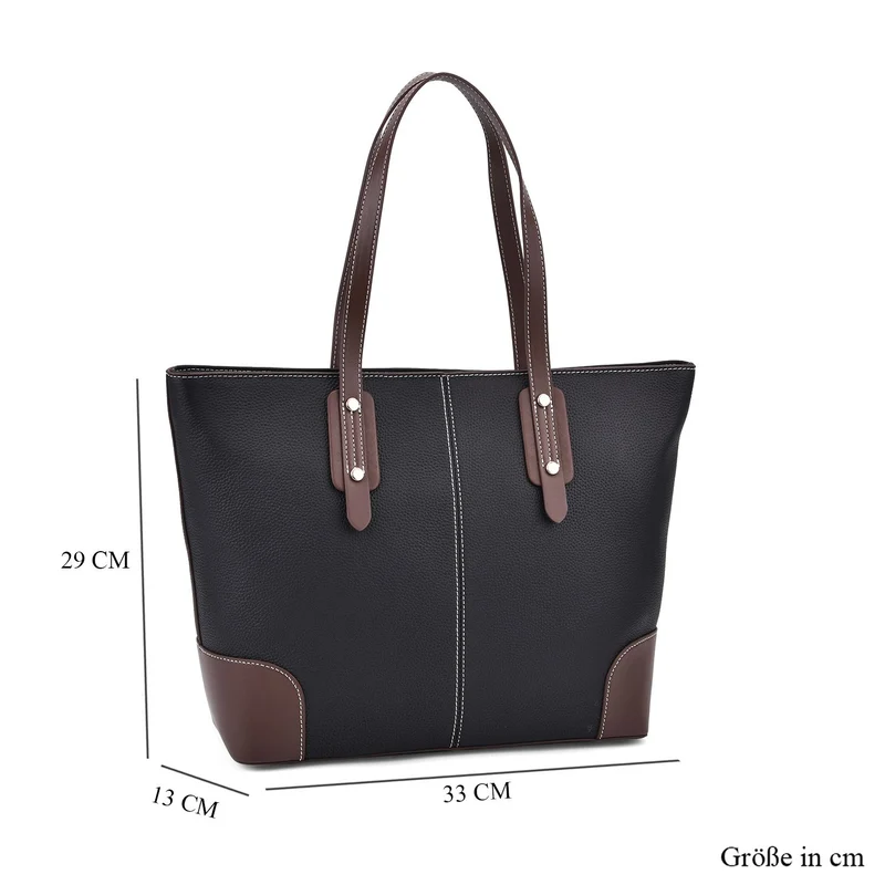 Echtleder Modische, geräumige Kontrastfarbene Tasche mit Verschluss, Größe: 33x13x29 cm, Rot