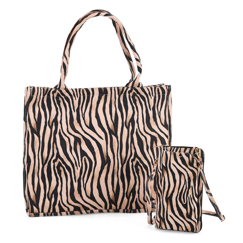 Zebra Print Design Set, Shopper und Handy Umhängetasche, 40 x 12 x 35 cm, Zebra