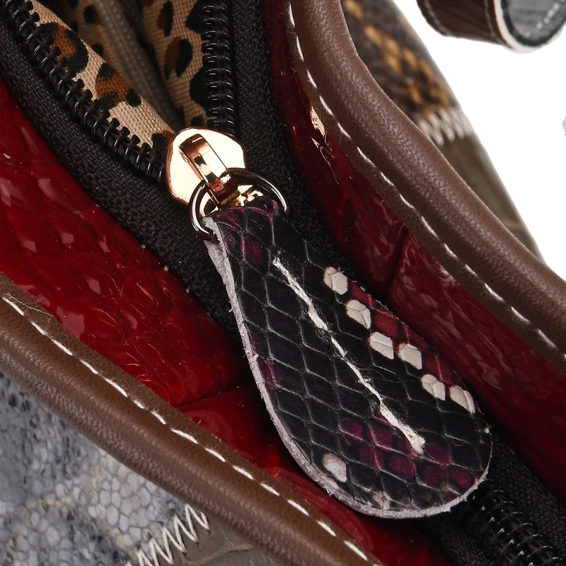 Chaos by Elsie Echtleder Shopper mit RFID, Strahlen Paneel Design, Patchwork aus geprägten Ledern Kroko Schlange Leopard Metallic, 33 x 13 x 24 cm, Mehrfarbig
