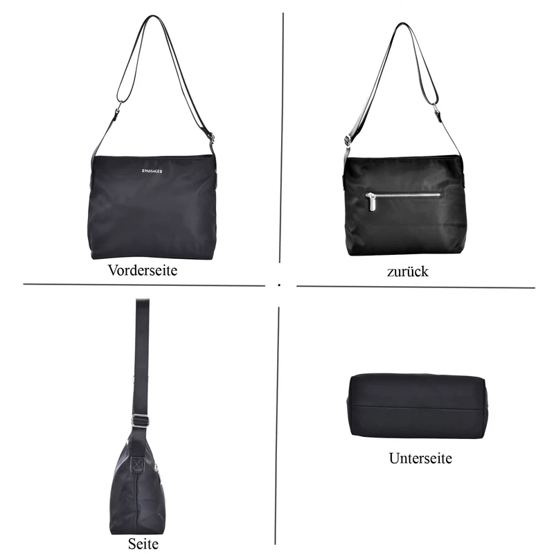 Sencillez - Crossbody Handtasche mit Nylonfutter und RFID Schutz, 112cm Schultergurt, 27x14.5x23 cm, Schwarz