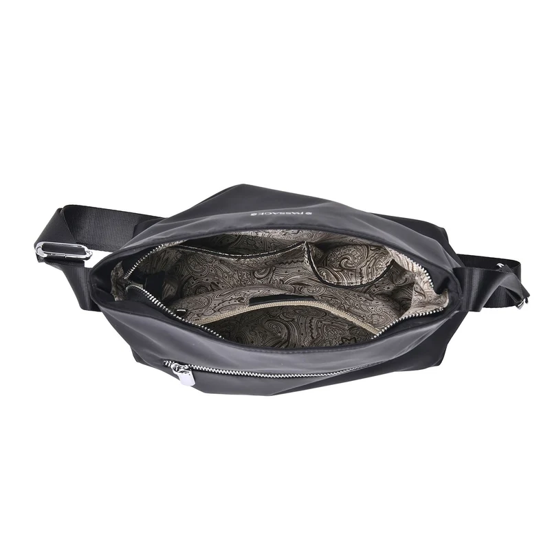 Sencillez - Crossbody Handtasche mit Nylonfutter und RFID Schutz, 112cm Schultergurt, 27x14.5x23 cm, Schwarz