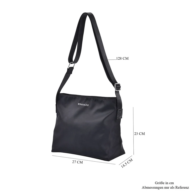 Sencillez - Crossbody Handtasche mit Nylonfutter und RFID Schutz, 112cm Schultergurt, 27x14.5x23 cm, Schwarz